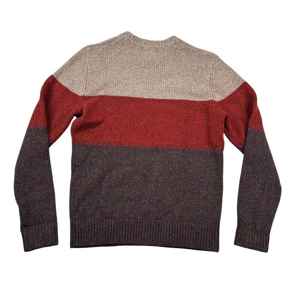 LL Bean Sweater Mens Sm 100% Lambswool Colorblock Crewneck Autumn Earth Tones